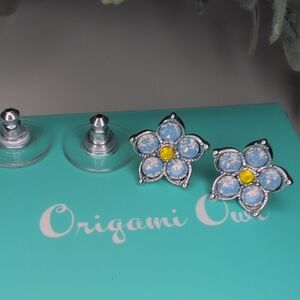 Origami Owl Silver and Blue Floral Studs